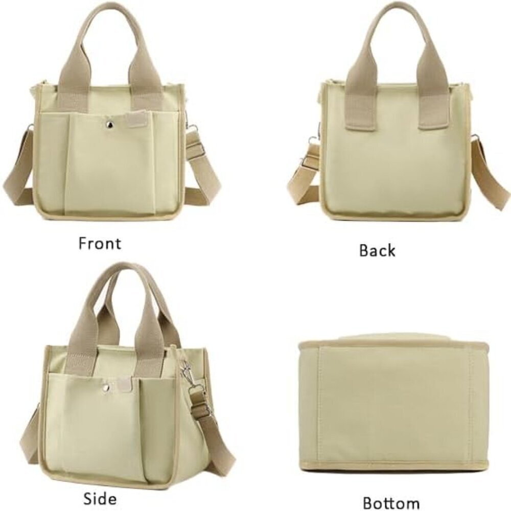 Small Canvas Tote Bag with Zipper, Canvas Multi-Pocket Crossbody Bag Purse Top H - Picture 5 of 6